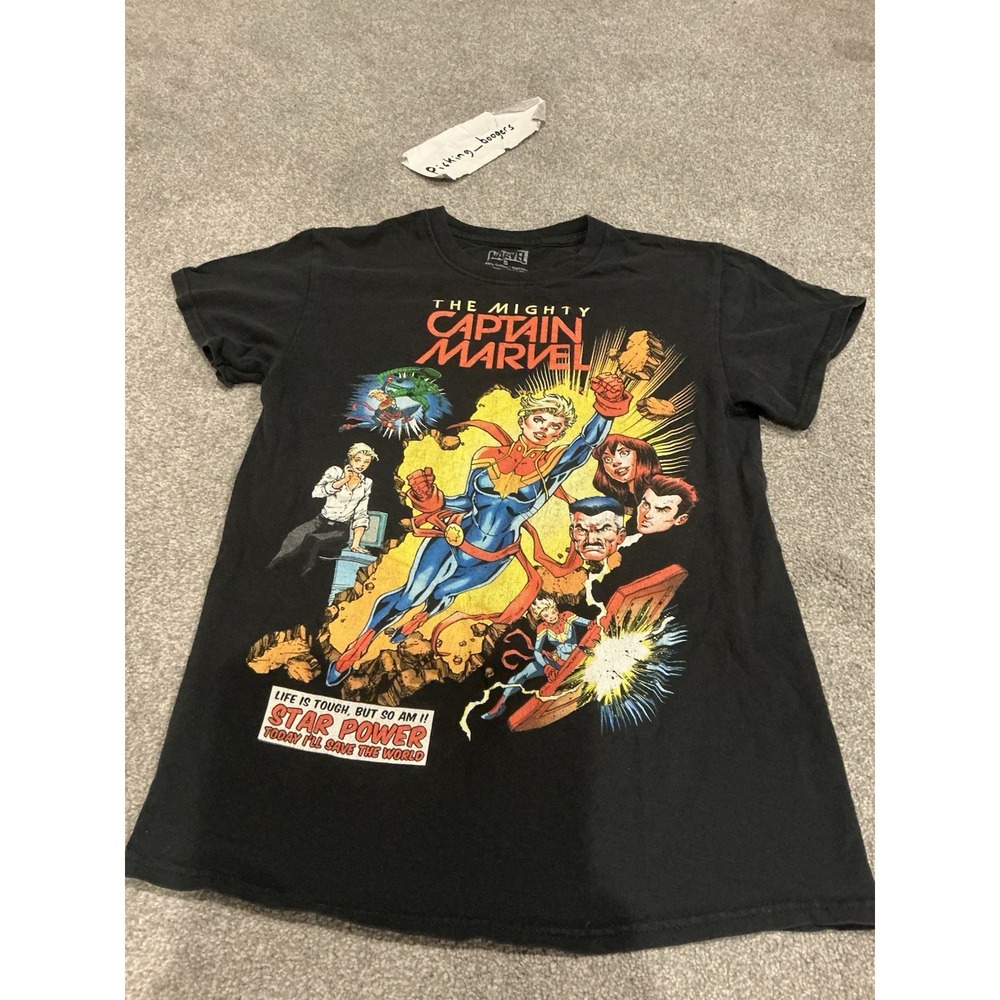 Marvel Captain Marvel Tshirt Adult Unisex Small Black 100% Cotton Graphic Print